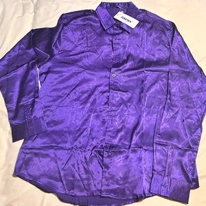 Men’s Zeroyaa Purple Satin Button Up Dress Shirt
